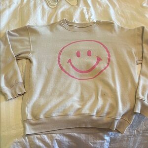 Cream Sweatshirt with Pink Smiley Face